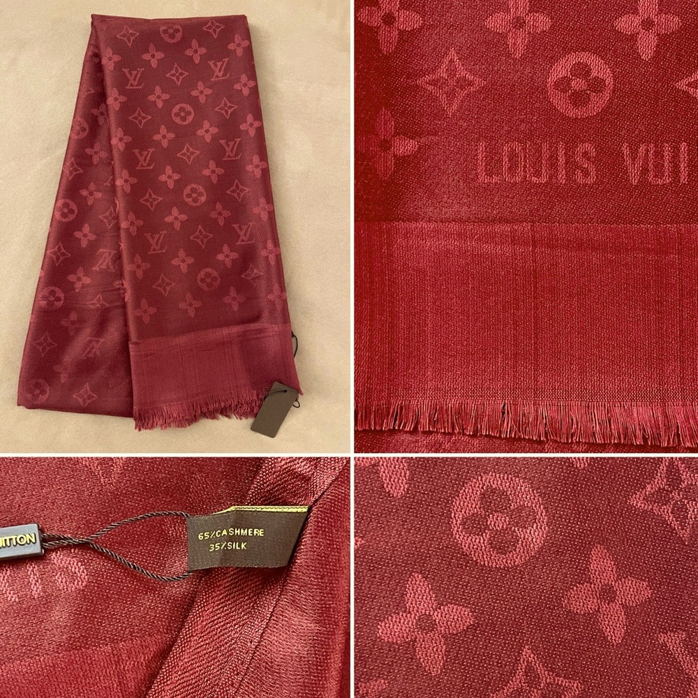 L V Châle Monogram Cashmere Silk Blend Stole Shawl Scarf in Monochromatic Colors - Picture 4 of 14